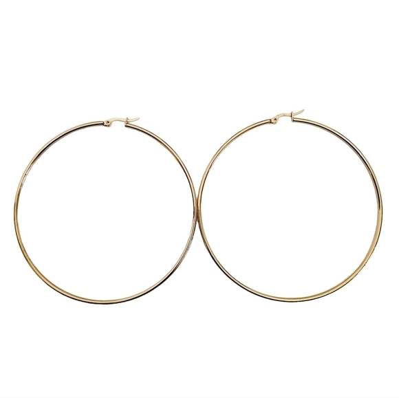 Gold hoop earrings Oversized wide Stainless steel casual lightweight 💖2/$30 - Picture 11 of 13
